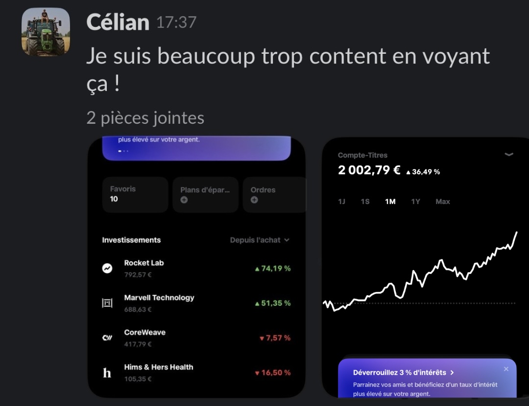 Célian : compte-titres à 2 002,79 € et +36,49 %, Rocket Lab +74,19 %